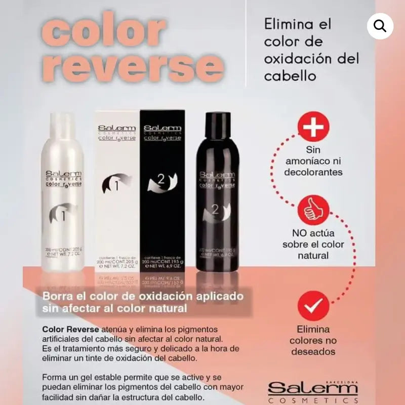 Salerm Cosmetics Color Reverse Hair Colour Removal System - 2 x 200 ml Gentle & Effective Hair Dye Remover for Artificial Pigments Without Damaging Natural Colour - Gel