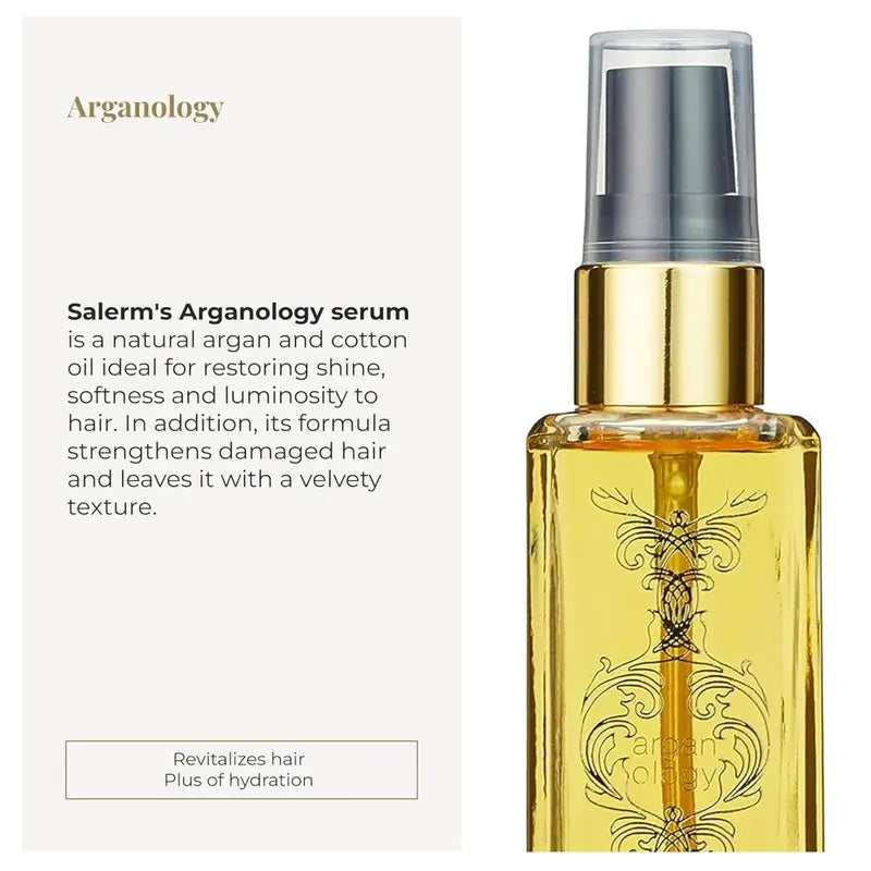 Salerm Arganology Serum with Argan Oil & Cotton Oil Repair Nourish Damaged Hair Shine Softness Anti Aging Hair Treatment 2.0 fl oz - Haircare