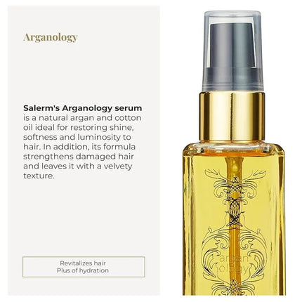 Salerm Arganology Serum with Argan Oil & Cotton Oil Repair Nourish Damaged Hair Shine Softness Anti Aging Hair Treatment 2.0 fl oz - Haircare