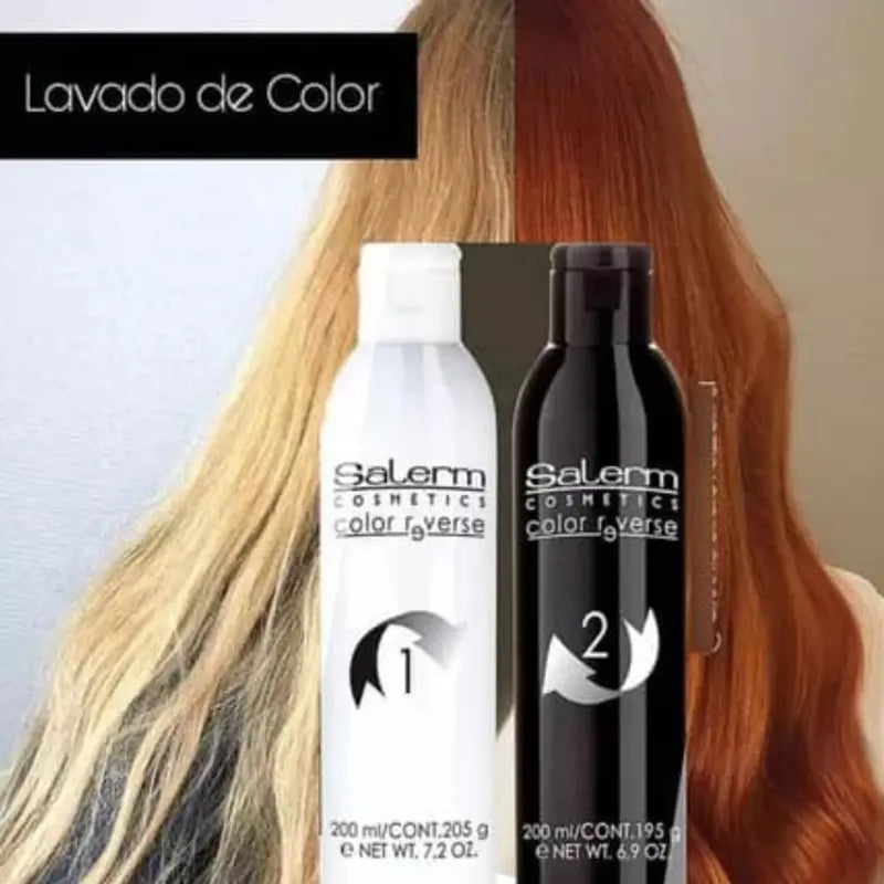 Salerm Cosmetics Color Reverse Hair Colour Removal System - 2 x 200 ml Gentle & Effective Hair Dye Remover for Artificial Pigments Without Damaging Natural Colour - Gel