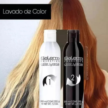 Salerm Cosmetics Color Reverse Hair Colour Removal System - 2 x 200 ml Gentle & Effective Hair Dye Remover for Artificial Pigments Without Damaging Natural Colour - Gel
