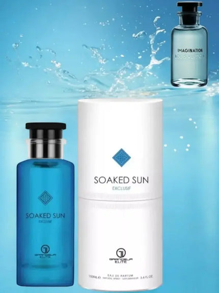 Grandeur Elite Soaked Sun EDP 3.4oz - Refreshing Citrus & Tropical Notes - Sandalwood & Amber Base - Summer Essence Perfume