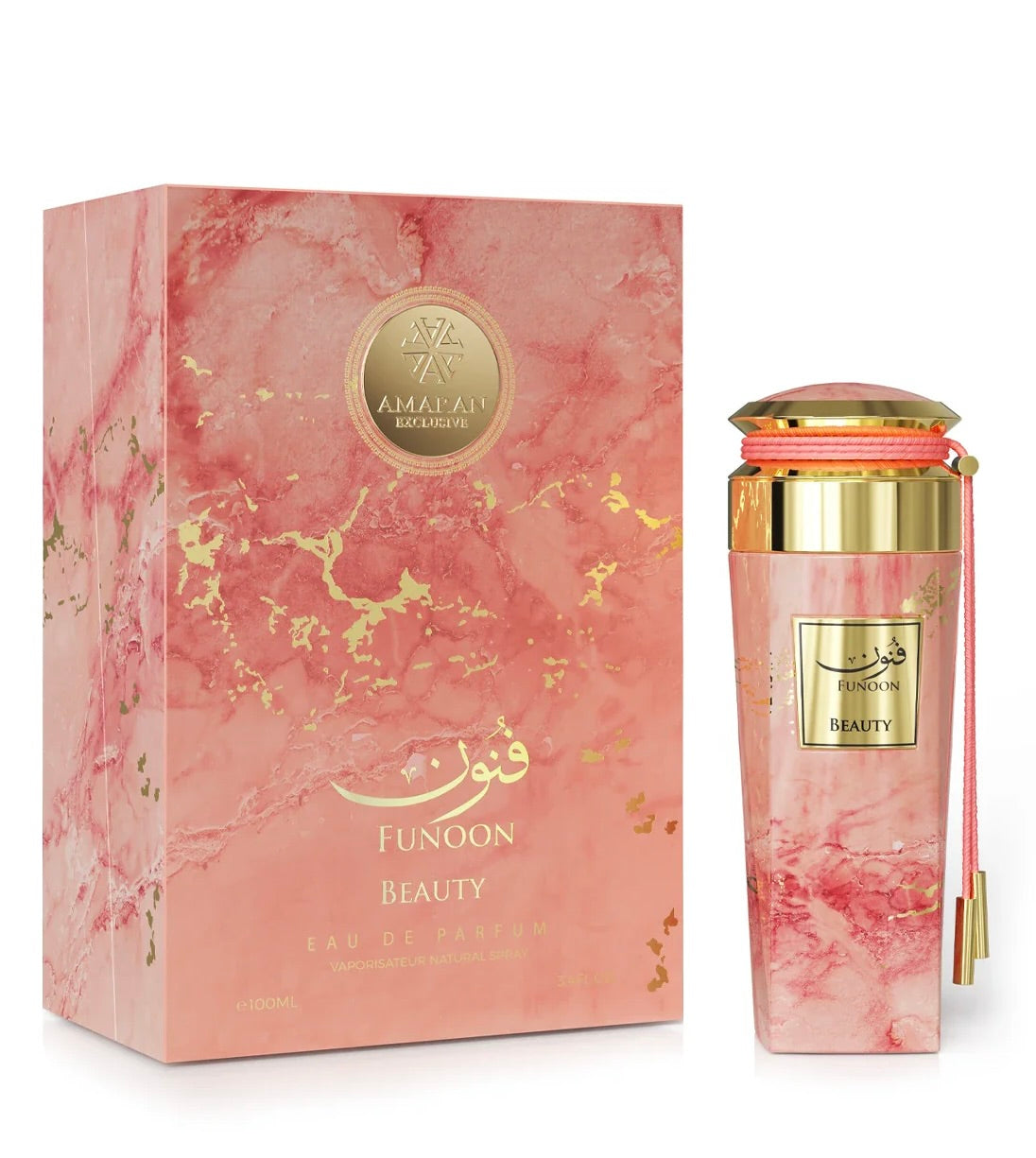 Amaran Funoon Beauty Eau de Parfum 3.4 fl oz / 100 ml - Elegant Women's Perfume with Passion Fruit, Peach, Strawberry, Jasmine, Caramel, Vanilla & Musk Notes
