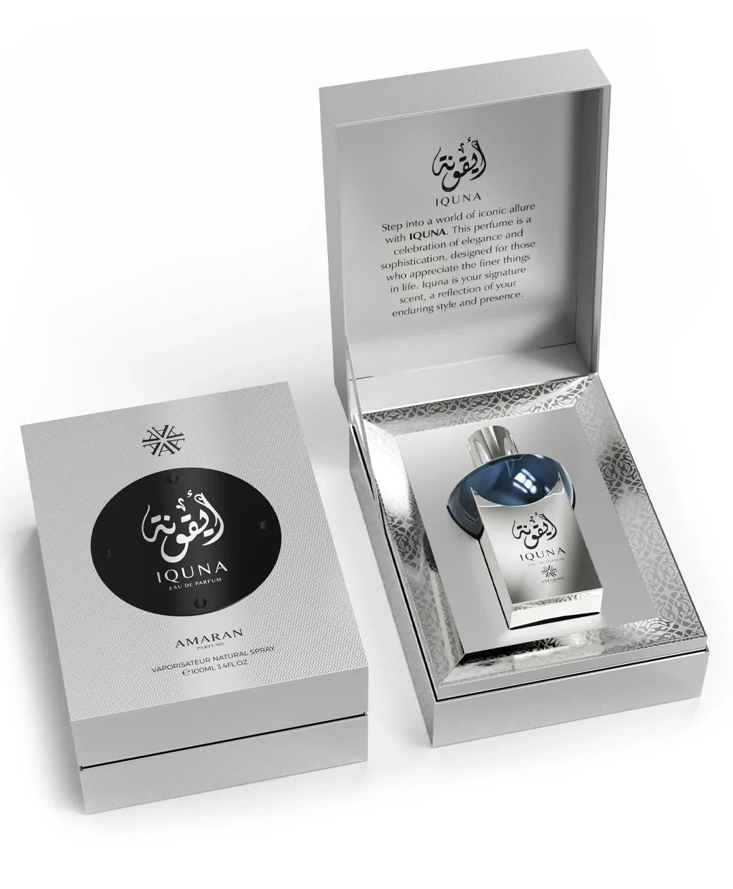 Amaran Iquna Eau de Parfum for Men 3.4 fl oz / 100 ml - Elegant & Sophisticated Men's Fragrance with Lemon, Pineapple, Bergamot, Apple, Jasmine, Musk & Vanilla Notes