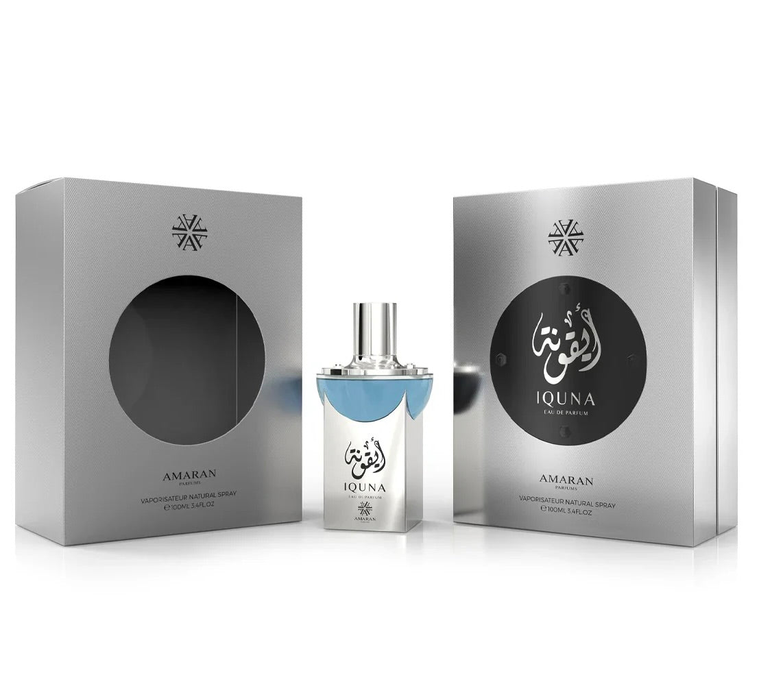 Amaran Iquna Eau de Parfum for Men 3.4 fl oz / 100 ml - Elegant & Sophisticated Men's Fragrance with Lemon, Pineapple, Bergamot, Apple, Jasmine, Musk & Vanilla Notes