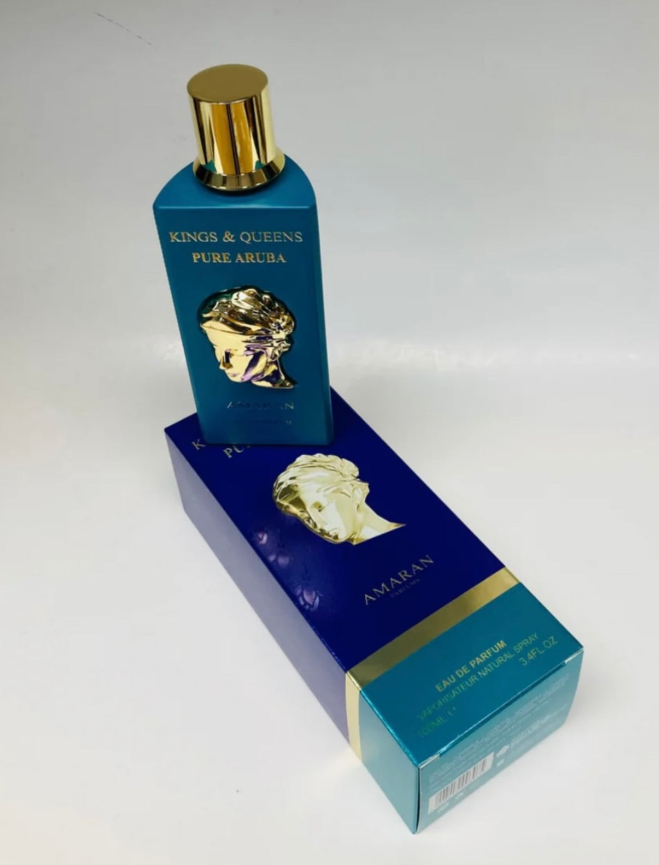 Amaran Kings & Queens Pure Aruba Eau de Parfum 3.4 fl oz / 100 ml - Elegant & Captivating Fragrance with Bergamot, Lemon, Orange, Fruits, White Musk, Vanilla & Amber Notes