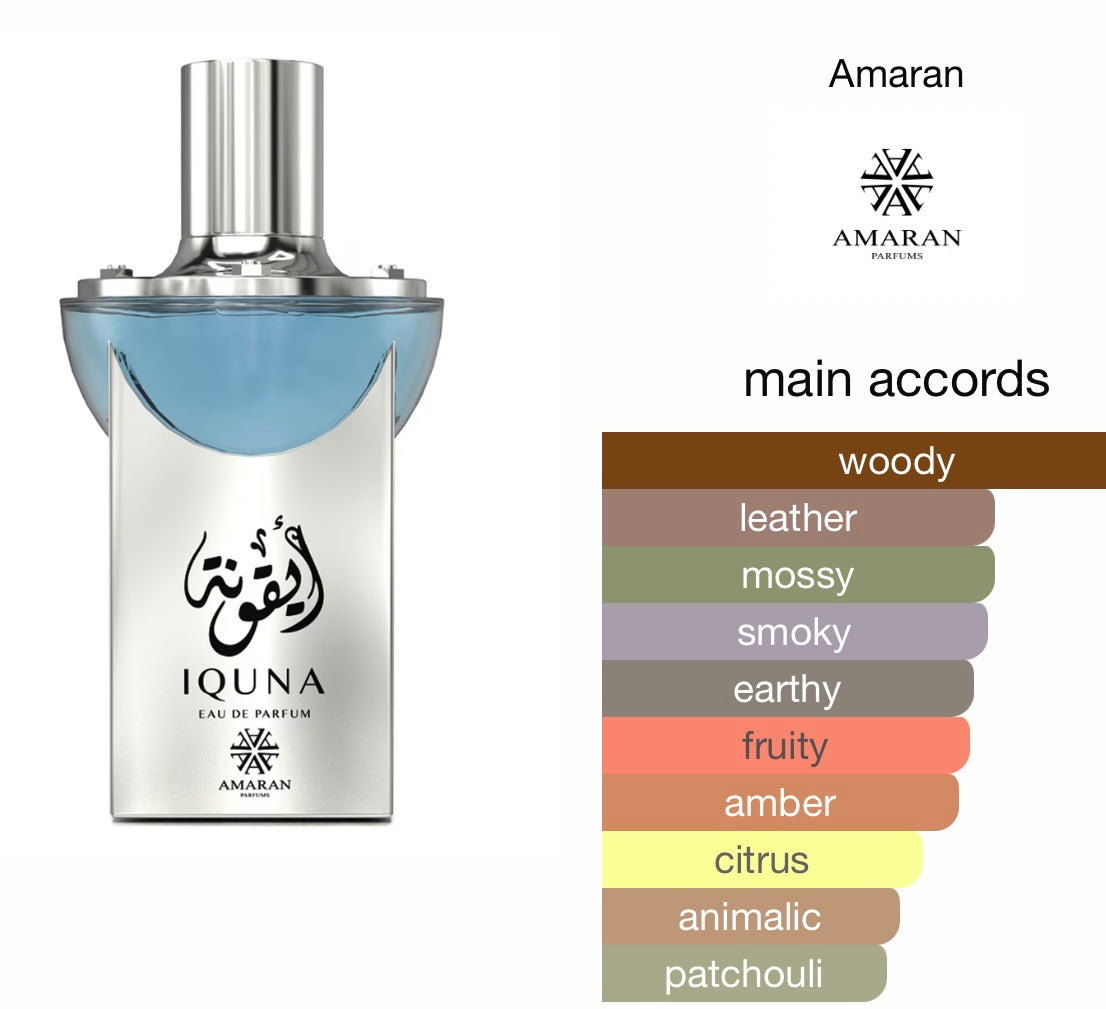 Amaran Iquna Eau de Parfum for Men 3.4 fl oz / 100 ml - Elegant & Sophisticated Men's Fragrance with Lemon, Pineapple, Bergamot, Apple, Jasmine, Musk & Vanilla Notes