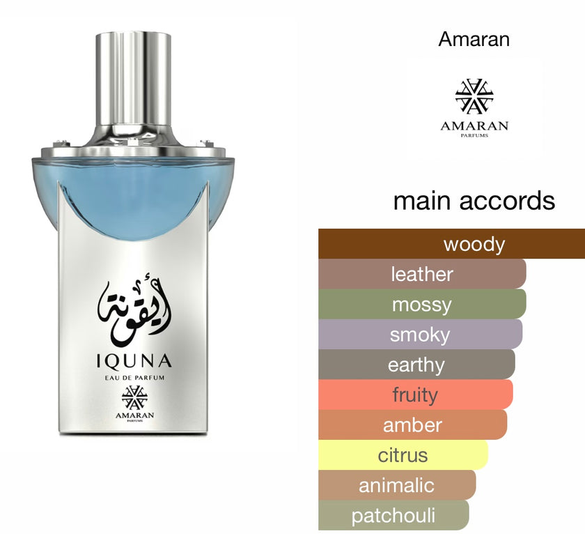 Amaran Iquna Eau de Parfum for Men 3.4 fl oz / 100 ml - Elegant & Sophisticated Men's Fragrance with Lemon, Pineapple, Bergamot, Apple, Jasmine, Musk & Vanilla Notes