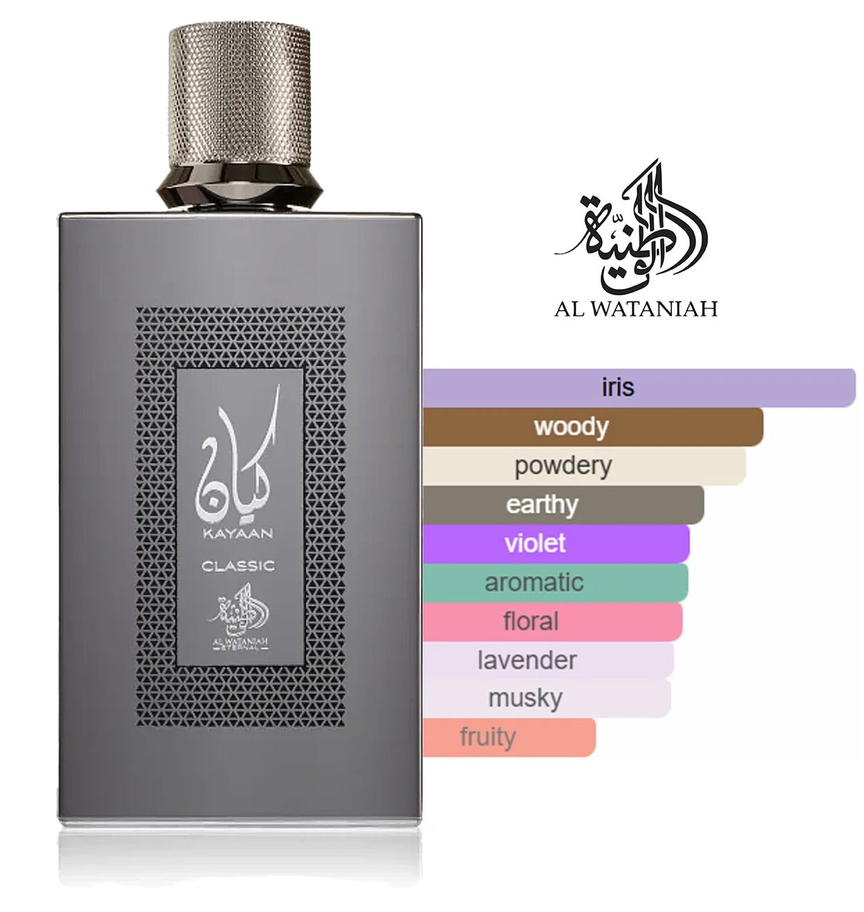Al Wataniah Kayaan Classic Eau de Parfum 3.4oz 100ml Unisex Oriental Vanilla Fragrance with Bergamot Iris Jasmine Rose Vanilla & Sandalwood Long Lasting Elegant Scent