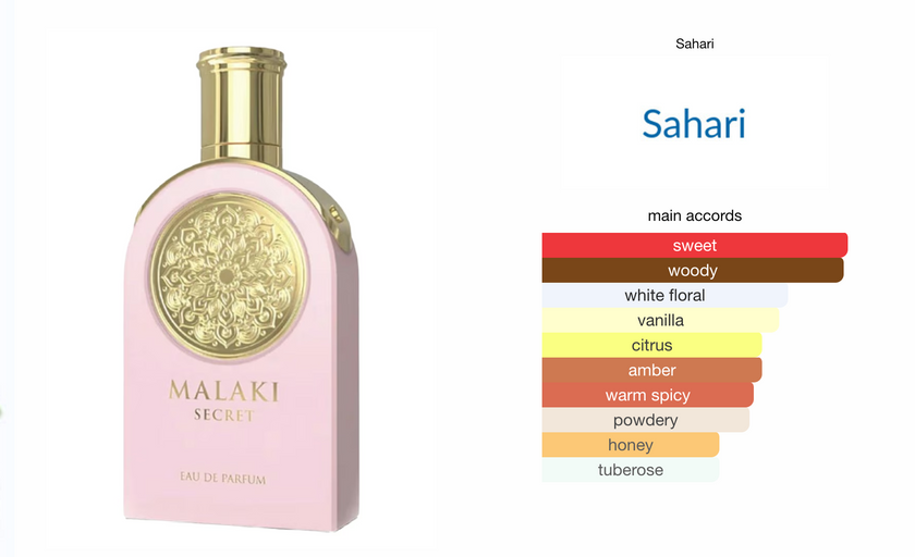 Sahari Malaki Secret Eau de Parfum for Women 3.4 fl oz 100 ml Luxurious Floral Fruity Perfume with Tuberose Orange Blossom Honey & Sandalwood Long Lasting Fragrance