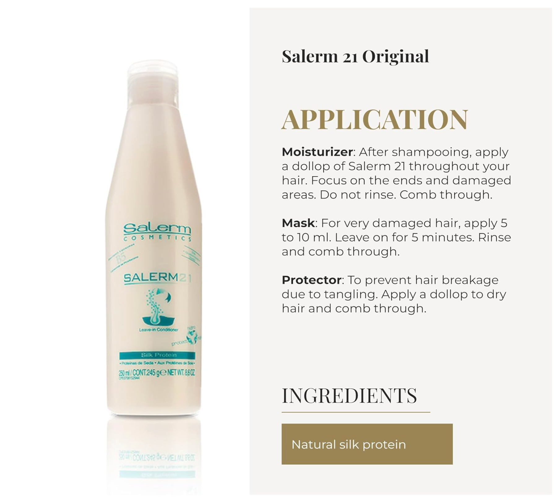 Salerm 21 Leave-In Conditioner & Moisturizing Hair Mask | Silk Protein Formula | Deep Repair, Thermal Protection & Shine | Anti-Frizz Treatment for Damaged & Dry Hair – 6.9 fl. oz
