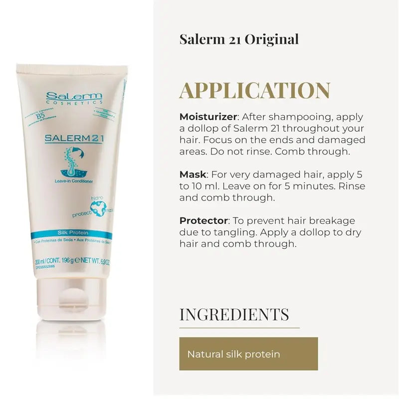 Salerm 21 Leave-In Conditioner & Moisturizing Hair Mask | Silk Protein Formula | Deep Repair, Thermal Protection & Shine | Anti-Frizz Treatment for Damaged & Dry Hair – 6.9 fl. oz